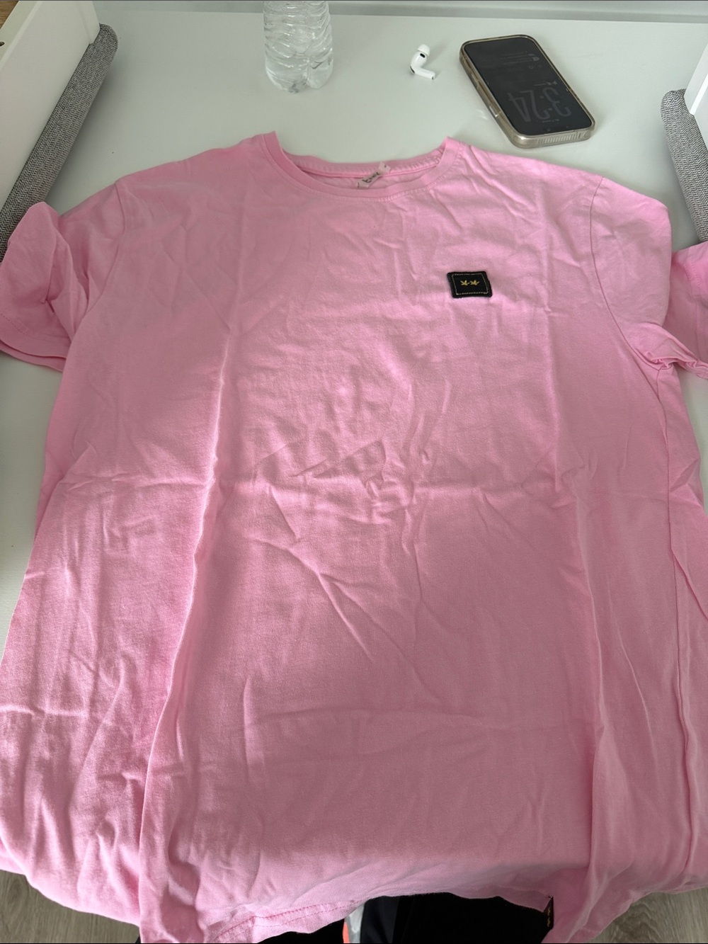 Relaxed Pink Short-Sleeve Crewneck Tee with Chest Patch